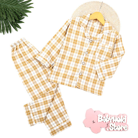 [225652-YELLOW] - Baju Piyama Anak / Setelan Tidur Anak - Motif Tattersall Box