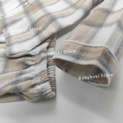 [225653-BEIGE] - Baju Piyama Anak Import / Setelan Tidur Anak - Motif Tartan Style