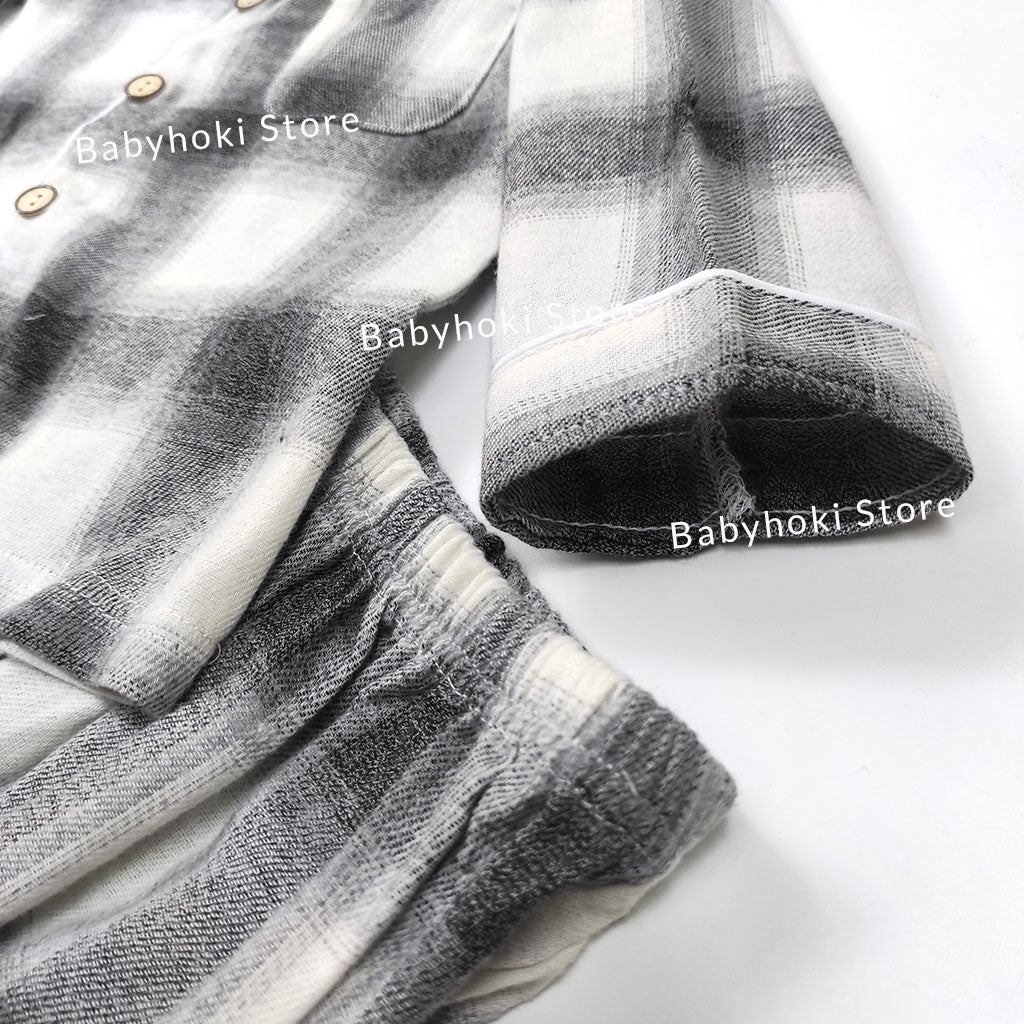 [225653-BLACK WHITE] - Baju Piyama Anak / Setelan Tidur Anak - Motif Tartan Style