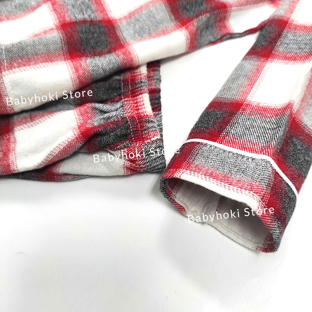 [225653-RED BLACK] - Baju Piyama Anak / Setelan Tidur Anak - Motif Tartan Style