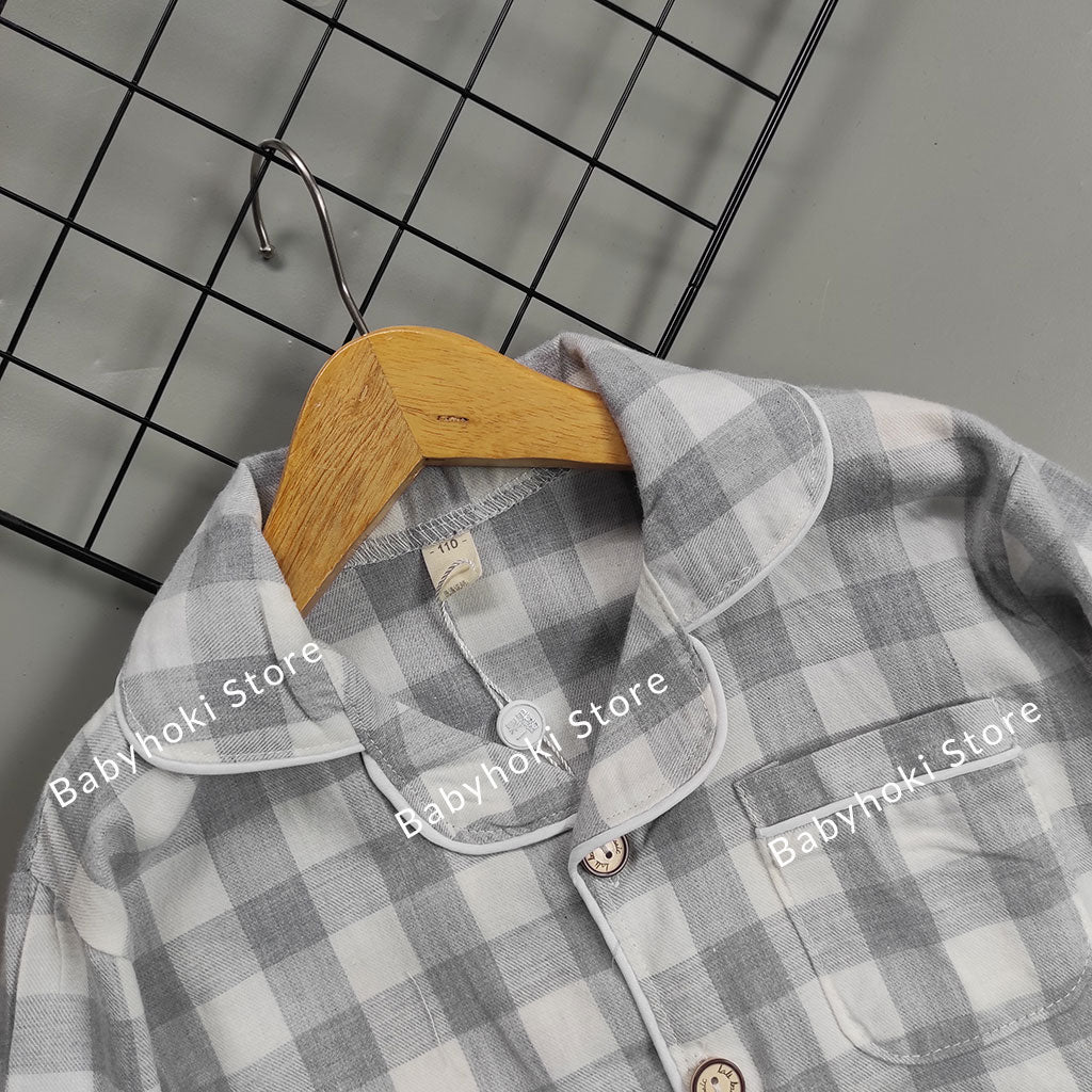 [225654-GRAY] - Baju Piyama Anak / Setelan Tidur Anak - Motif Gingham Style
