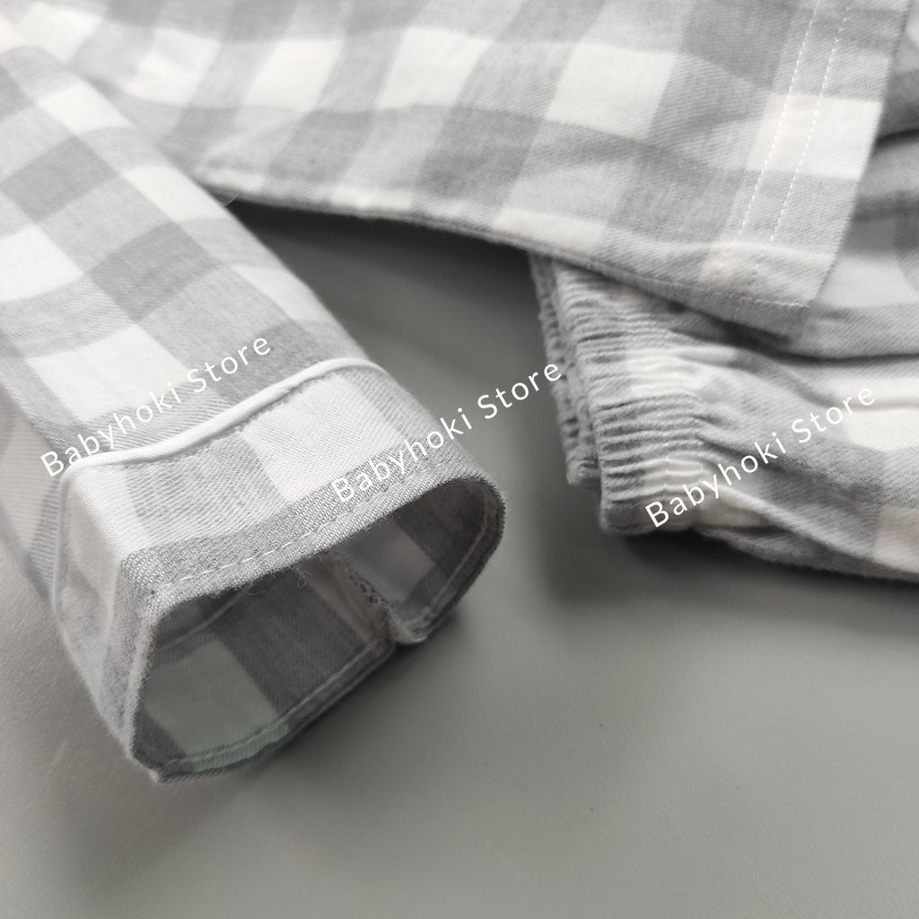 [225654-GRAY] - Baju Piyama Anak / Setelan Tidur Anak - Motif Gingham Style