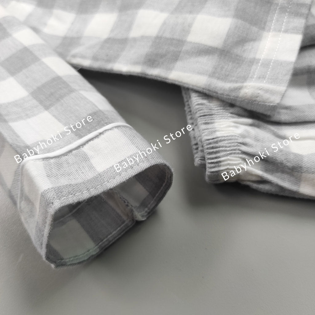 [225654-GRAY] - Baju Piyama Anak Import / Setelan Tidur Anak - Motif Gingham Style