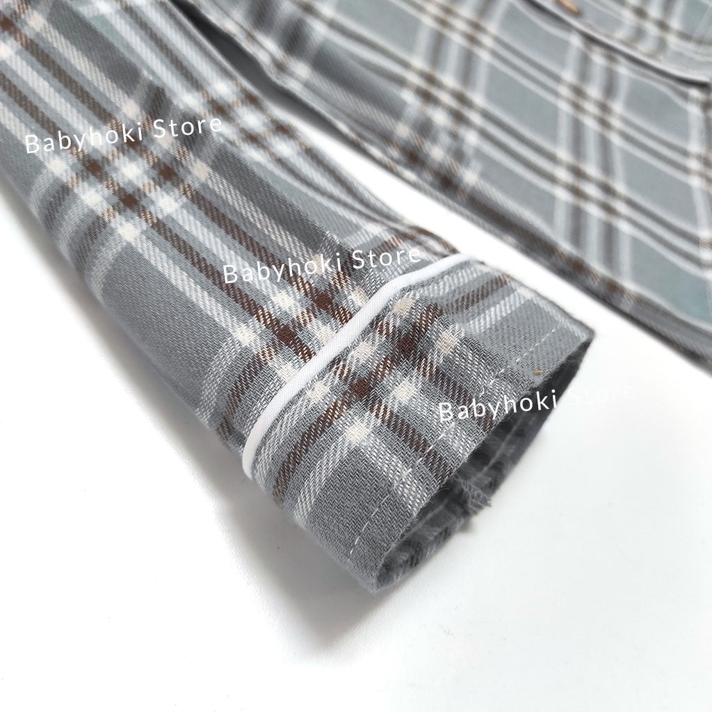 [225655-BLUE GRAY] - Baju Piyama Anak / Setelan Tidur Anak - Motif Tartan Plaid