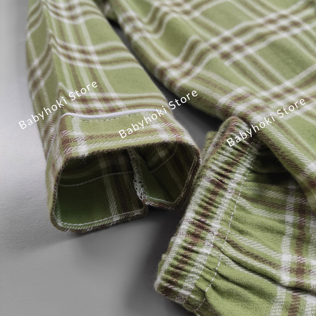 [225655-GREEN] - Baju Piyama Anak / Setelan Tidur Anak - Motif Tartan Plaid
