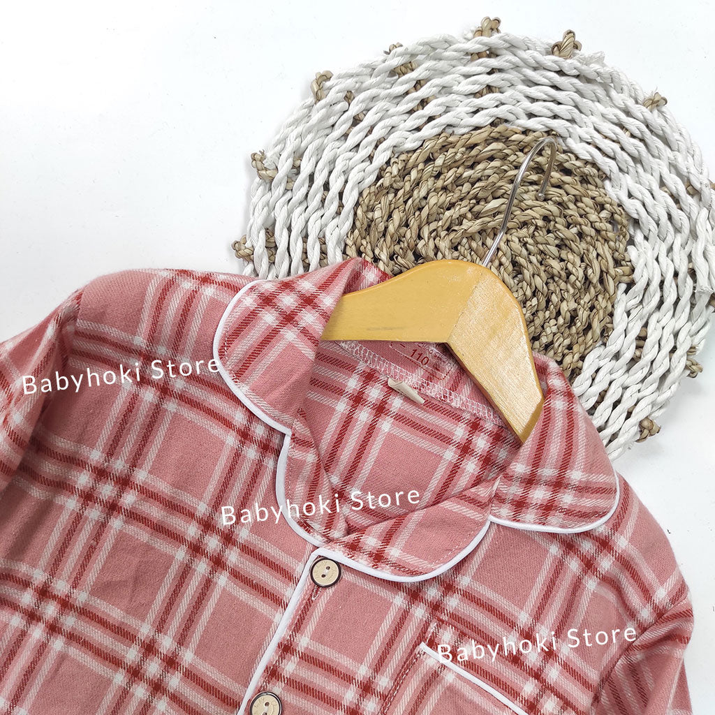 [225655-PINK] - Baju Piyama Anak / Setelan Tidur Anak - Motif Tartan Plaid