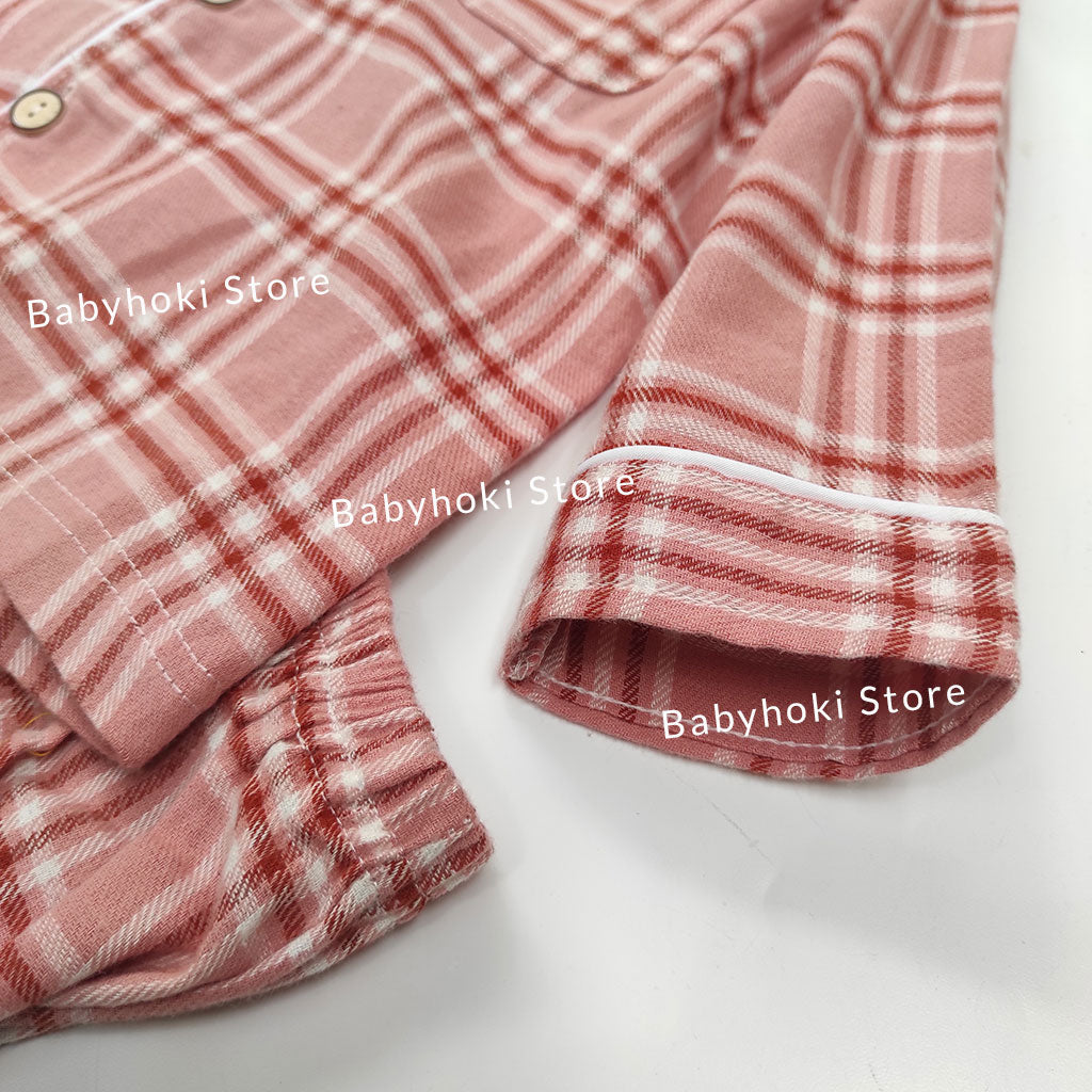 [225655-PINK] - Baju Piyama Anak / Setelan Tidur Anak - Motif Tartan Plaid
