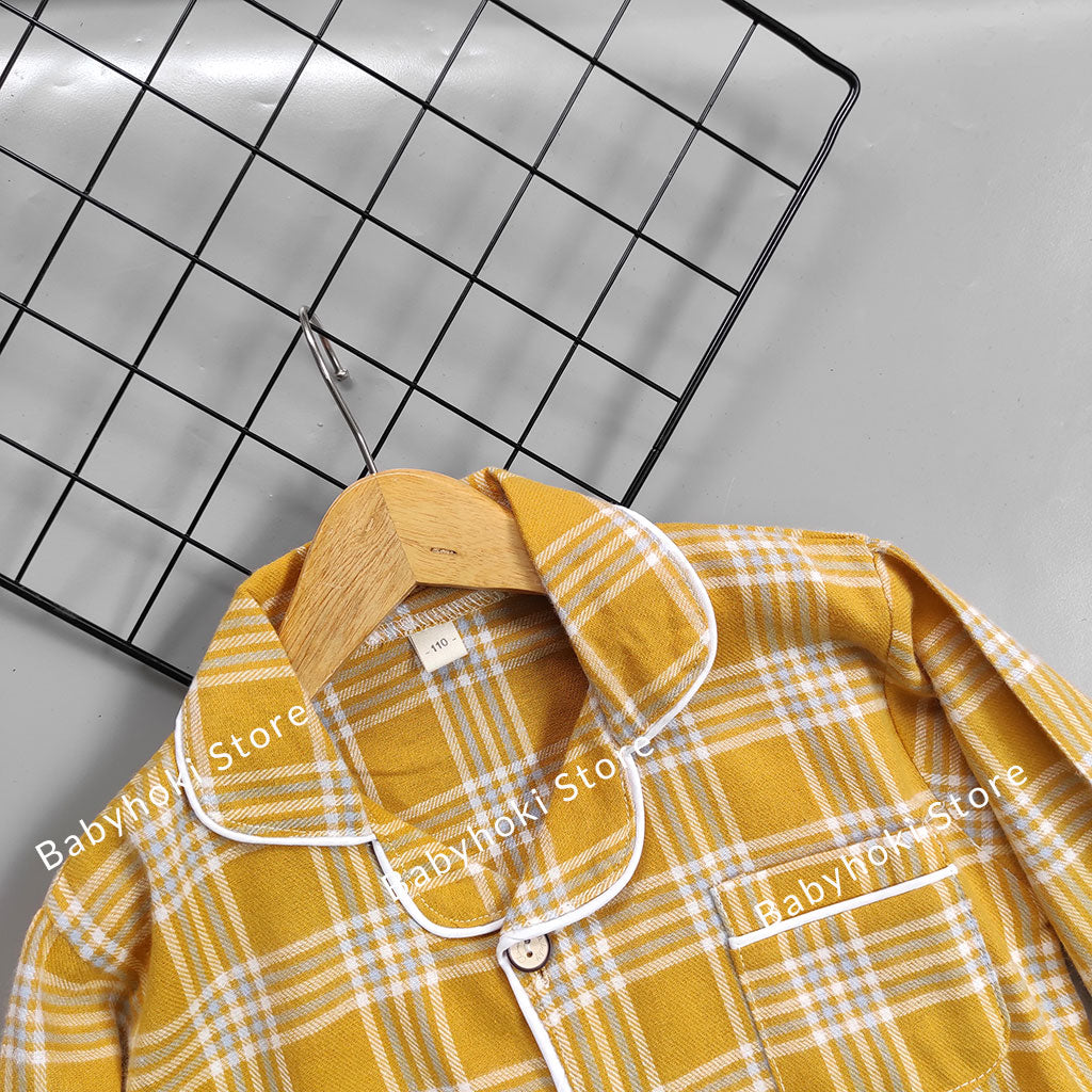 [225655-YELLOW] - Baju Piyama Anak / Setelan Tidur Anak - Motif Tartan Plaid