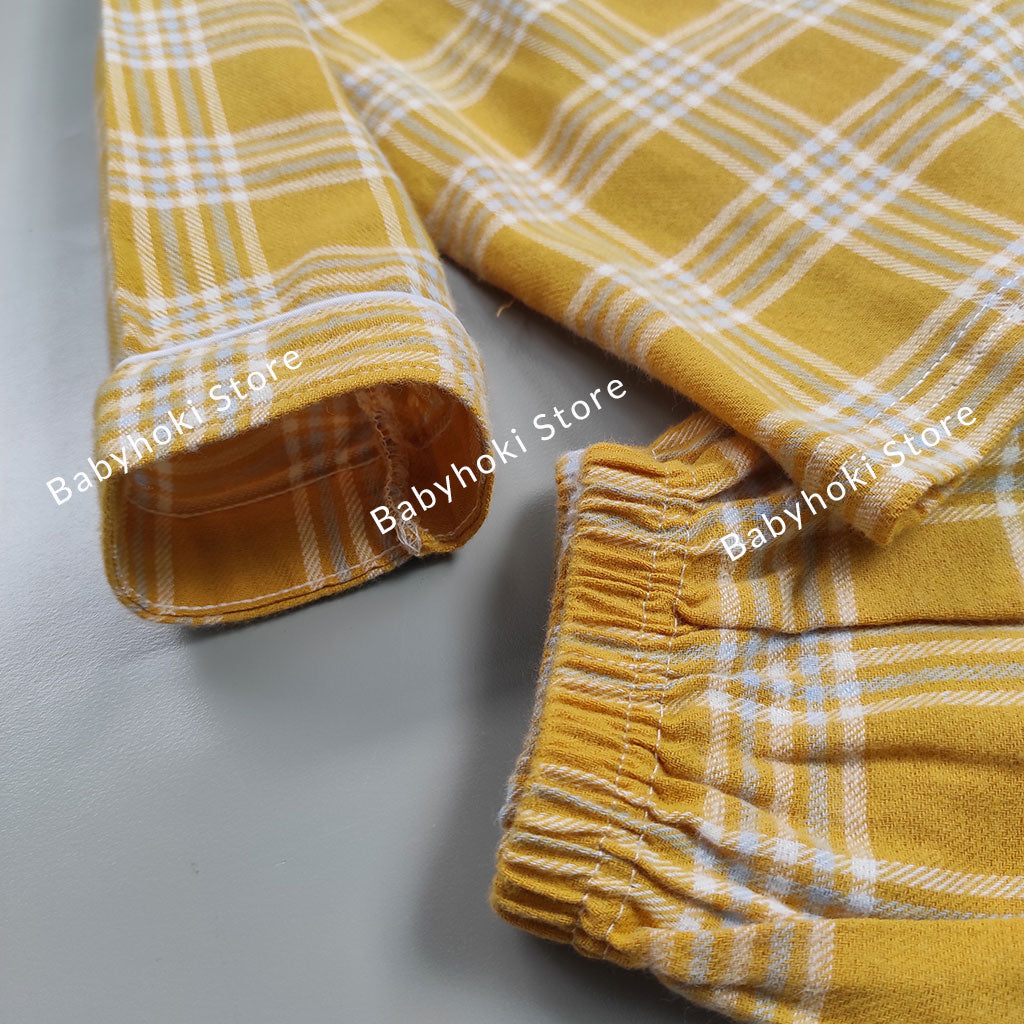 [225655-YELLOW] - Baju Piyama Anak / Setelan Tidur Anak - Motif Tartan Plaid