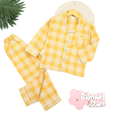 [225655-YELLOW] - Baju Piyama Anak / Setelan Tidur Anak - Motif Tartan Plaid