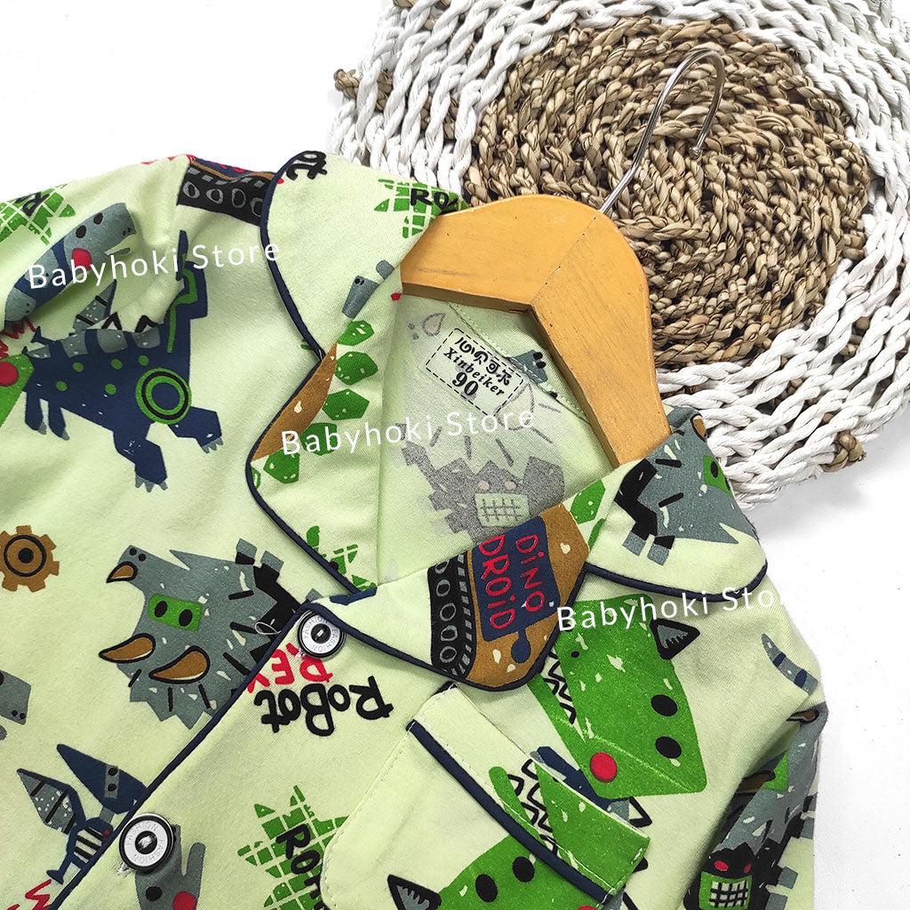 [225656-LIGHT GREEN] - Baju Piyama Anak / Setelan Tidur Anak - Motif Robot Rex