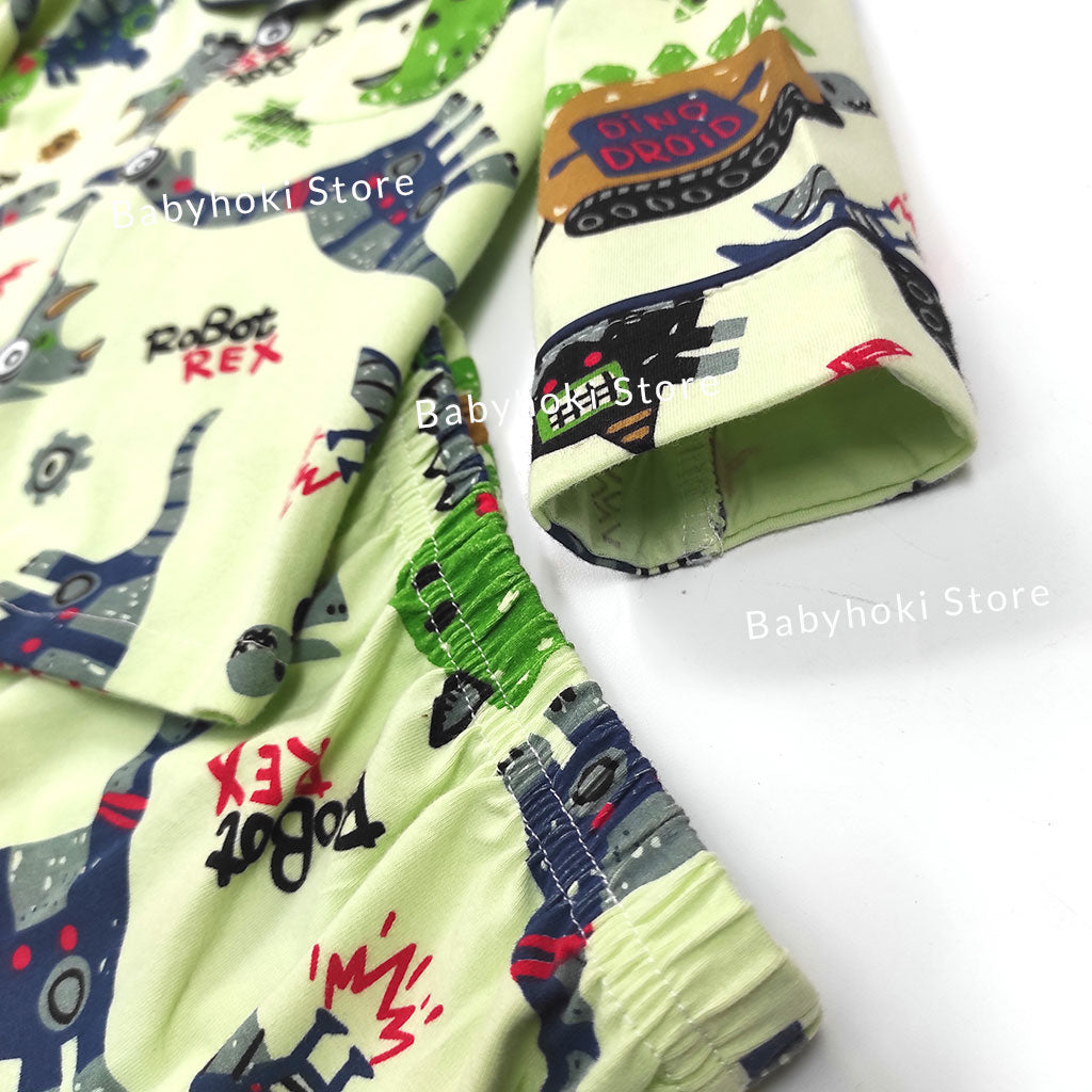 [225656-LIGHT GREEN] - Baju Piyama Anak / Setelan Tidur Anak - Motif Robot Rex
