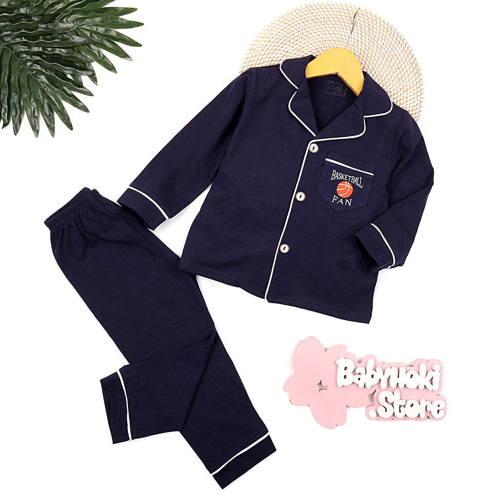 [225680-BLUE NAVY] - Baju Piyama Anak Import / Setelan Tidur Anak - Motif Basketball Fan