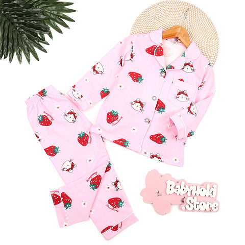 [225688] - Baju Piyama Anak Import / Setelan Tidur Anak - Motif Strawberry Cat