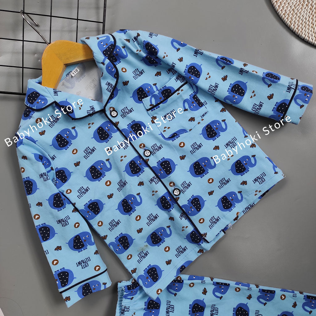 [225690-BLUE] - Baju Piyama Anak Import / Setelan Tidur Anak - Motif Cute Elephant