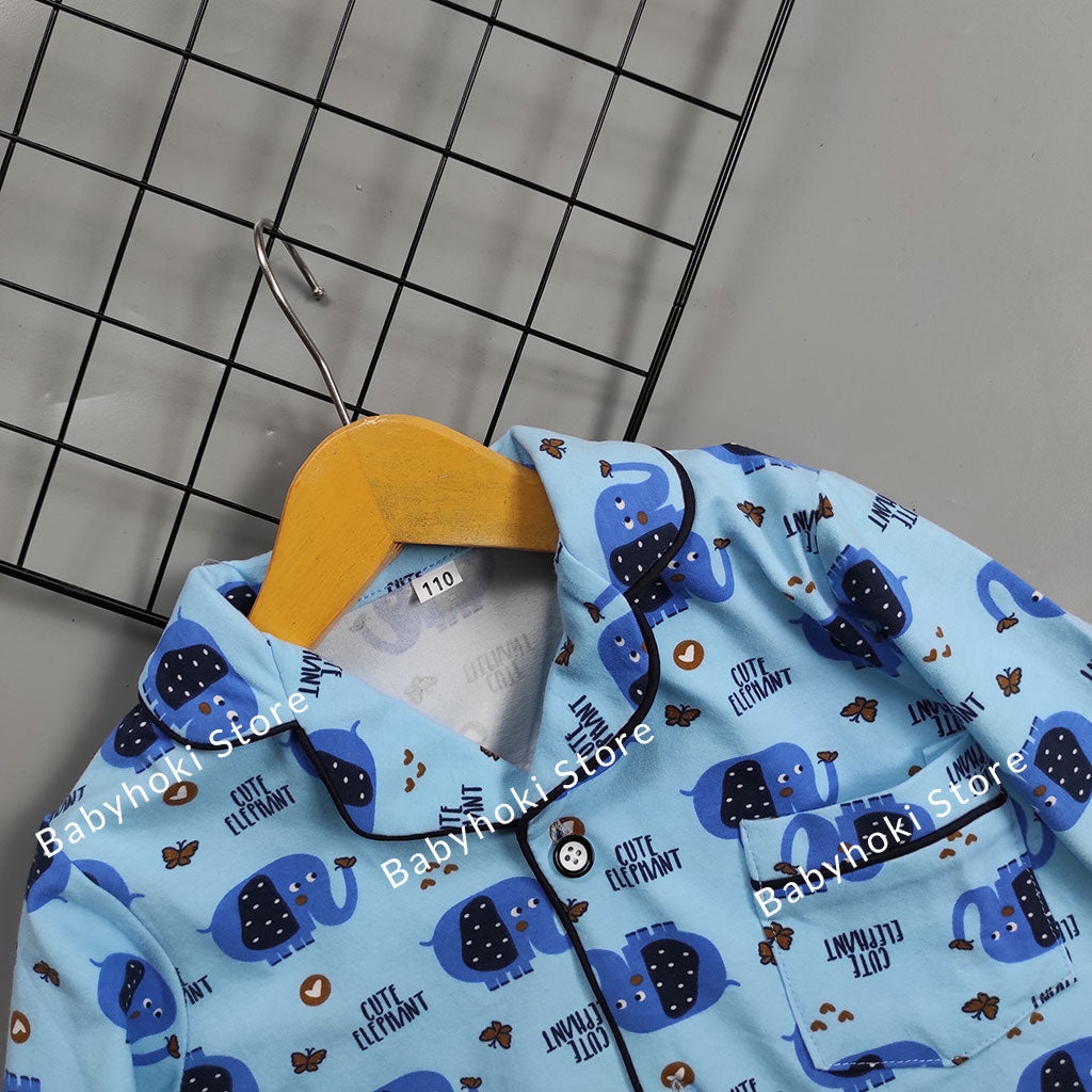 [225690-BLUE] - Baju Piyama Anak / Setelan Tidur Anak - Motif Cute Elephant