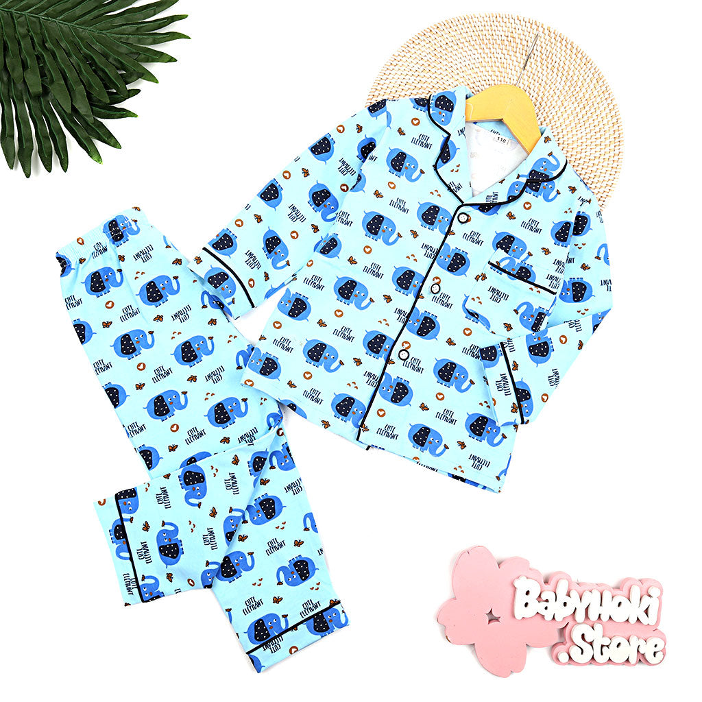 [225690-BLUE] - Baju Piyama Anak Import / Setelan Tidur Anak - Motif Cute Elephant