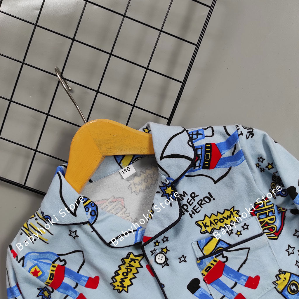 [225698] - Baju Piyama Anak Import / Setelan Tidur Anak - Motif Super Boy