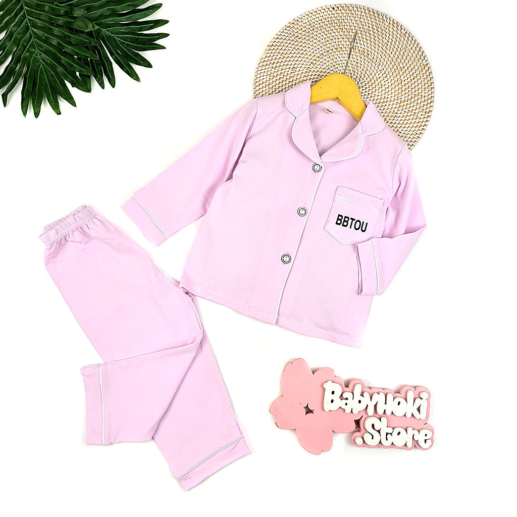 [225710-PINK PURPLE] - Baju Piyama Anak Import / Setelan Tidur Anak - Motif BBTOU Plain