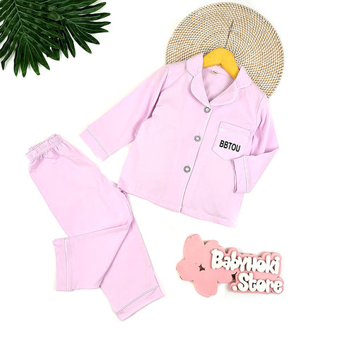 [225710-PINK PURPLE] - Baju Piyama Anak / Setelan Tidur Anak - Motif BBTOU Plain
