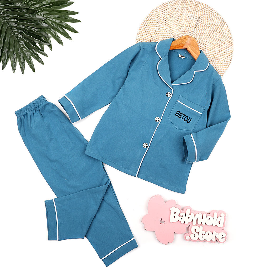 [225710-BLUE] - Baju Piyama Anak Import / Setelan Tidur Anak - Motif BBTOU Plain