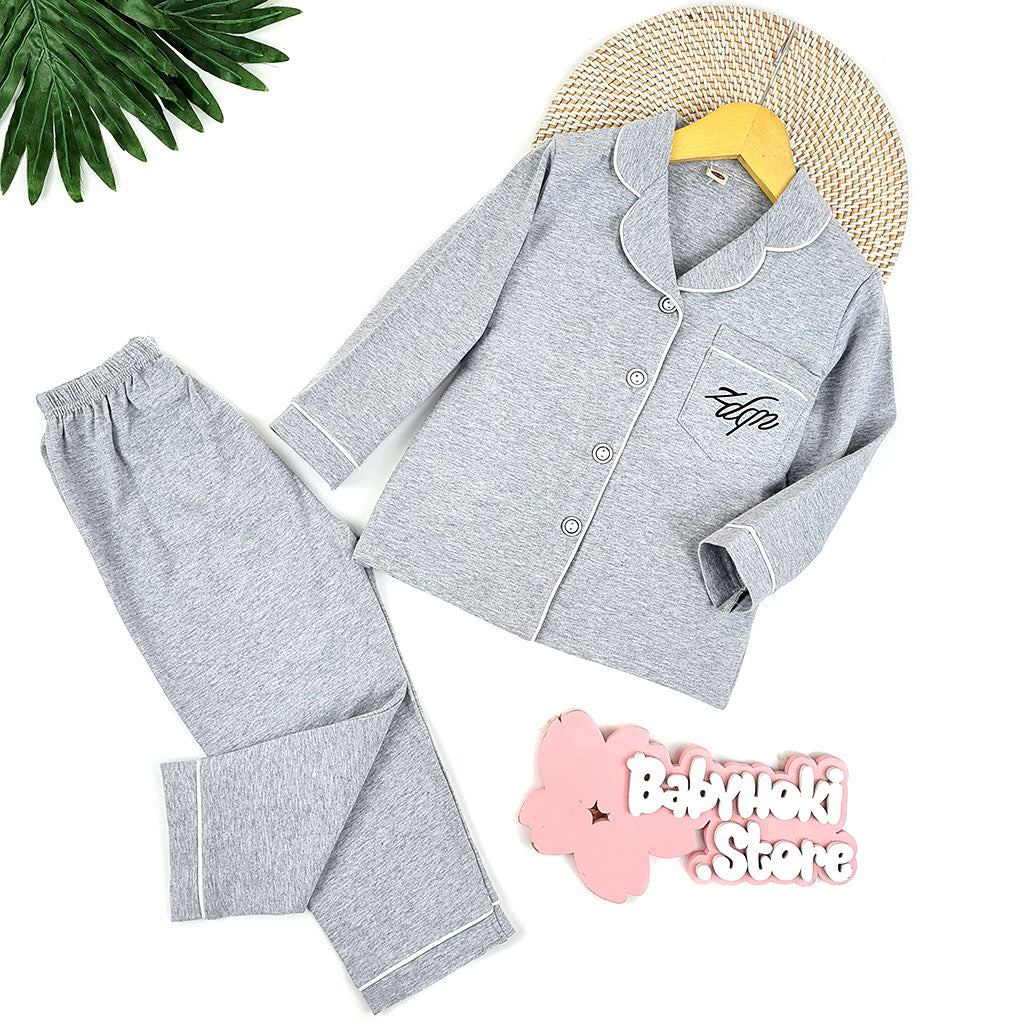 [225716-GRAY] - Baju Piyama Anak Import / Setelan Tidur Anak - Motif Plain Style