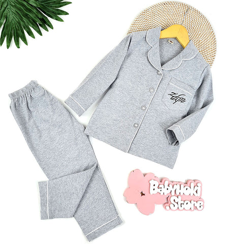 [225716-GRAY] - Baju Piyama Anak / Setelan Tidur Anak - Motif Plain Style
