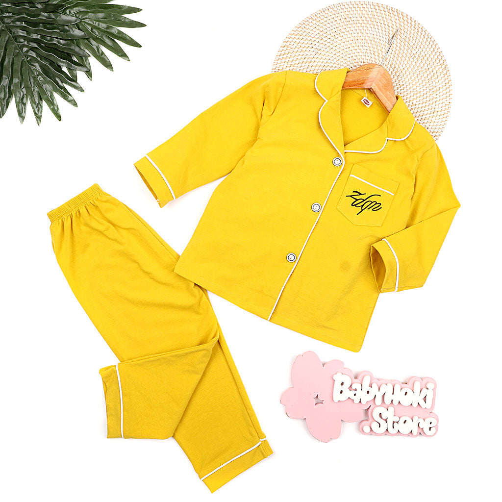 [225716-MUSTARD] - Baju Piyama Anak Import / Setelan Tidur Anak - Motif Plain Style