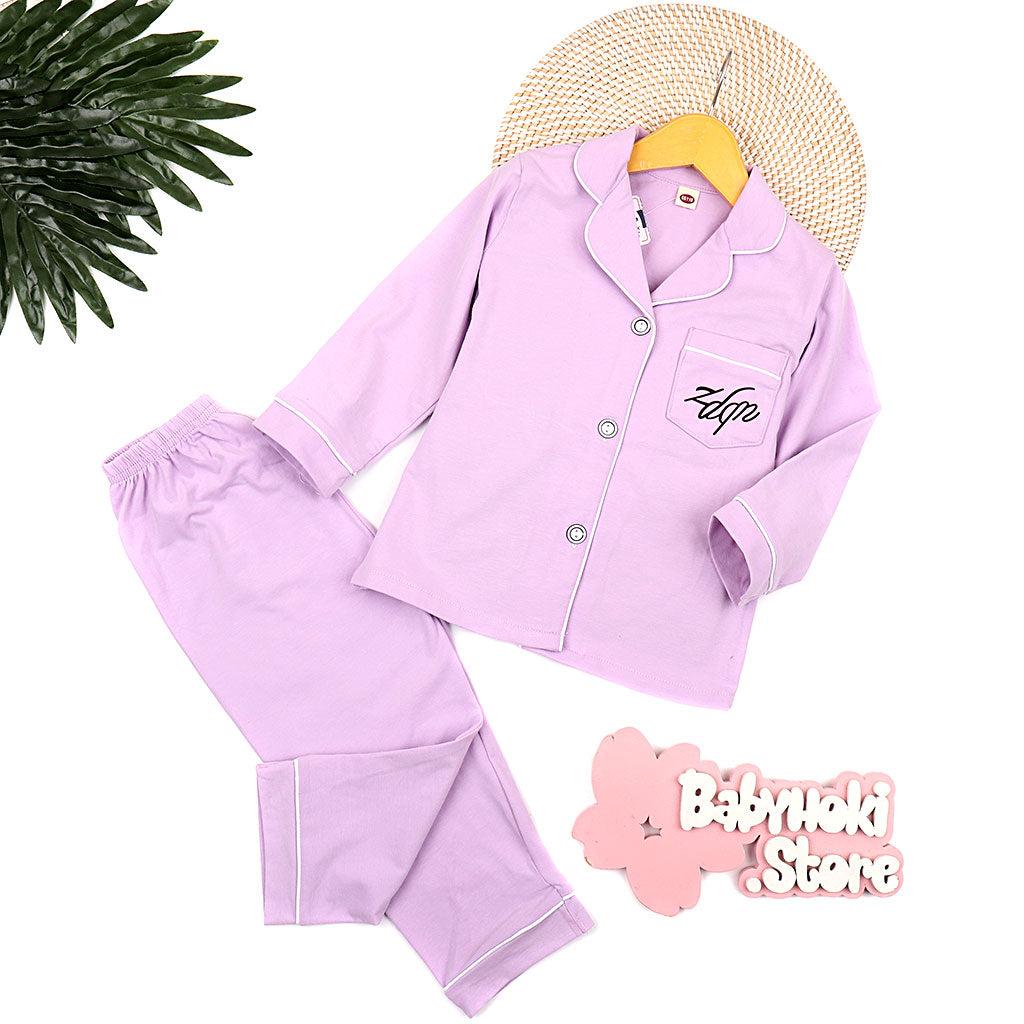 [225716-PURPLE] - Baju Piyama Anak Import / Setelan Tidur Anak - Motif Plain Style