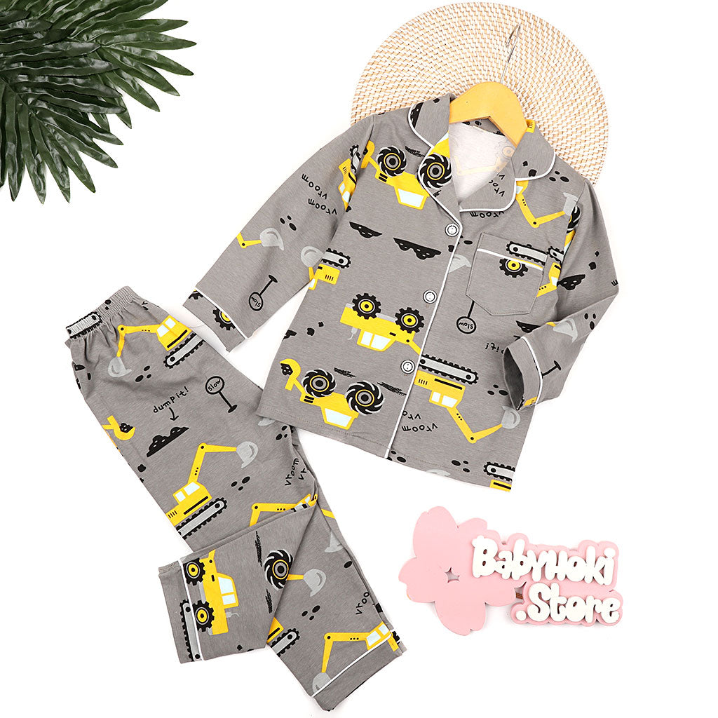 [225724] - Baju Piyama Anak Import / Setelan Tidur Anak - Motif Construction Car