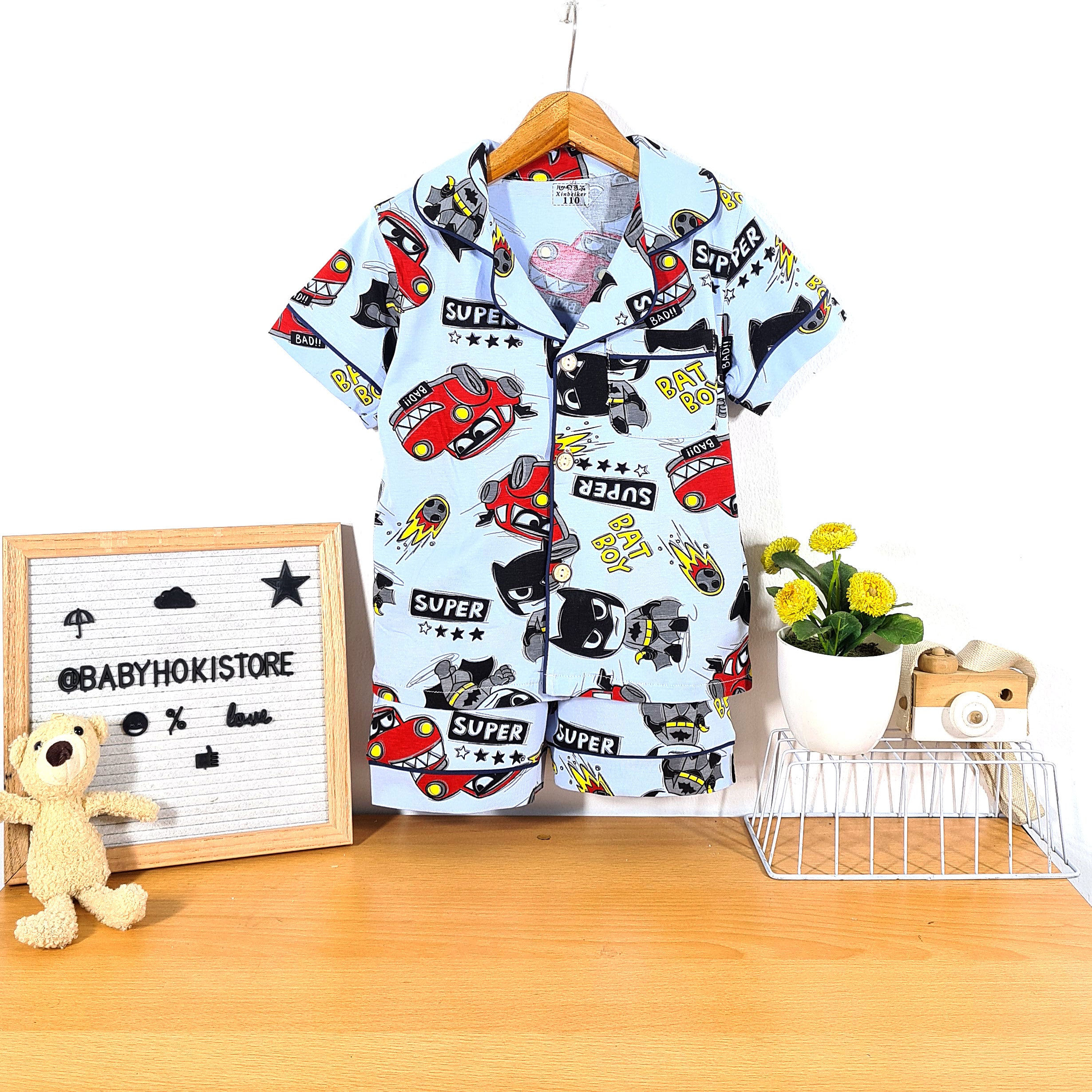 [225804] - Baju Piyama Anak Import / Setelan Tidur Anak - Motif Bat Boy