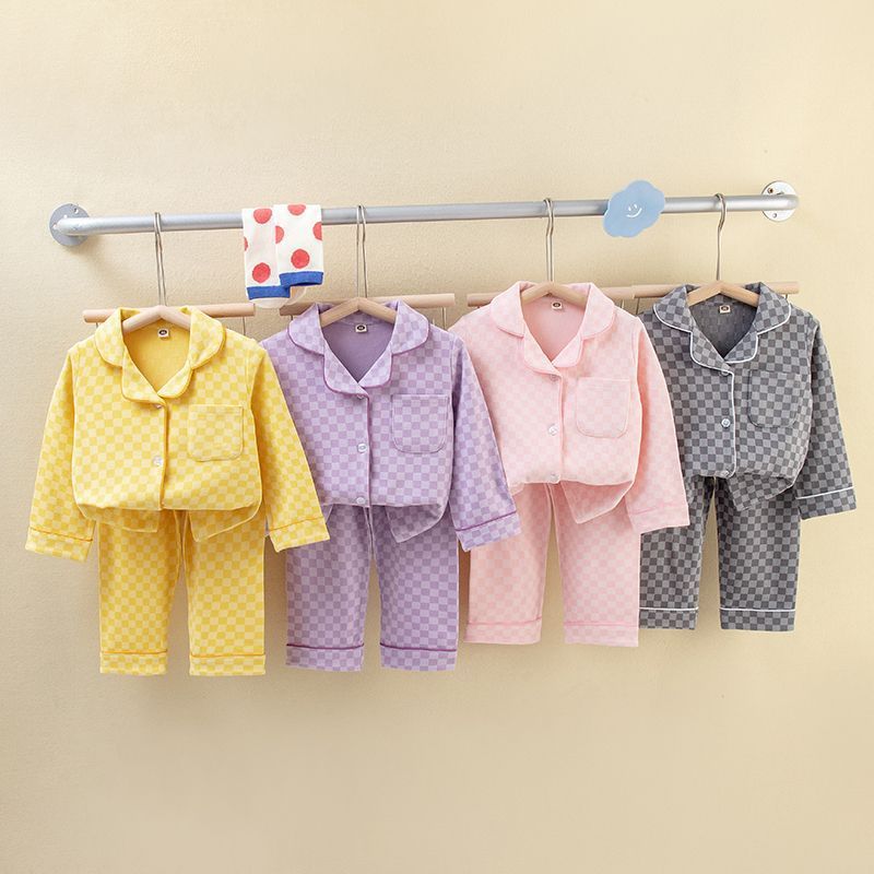 [225815-GRAY] - Setelan Baju Tidur Piyama Kemeja Anak Cowok Cewek - Motif Chess Box