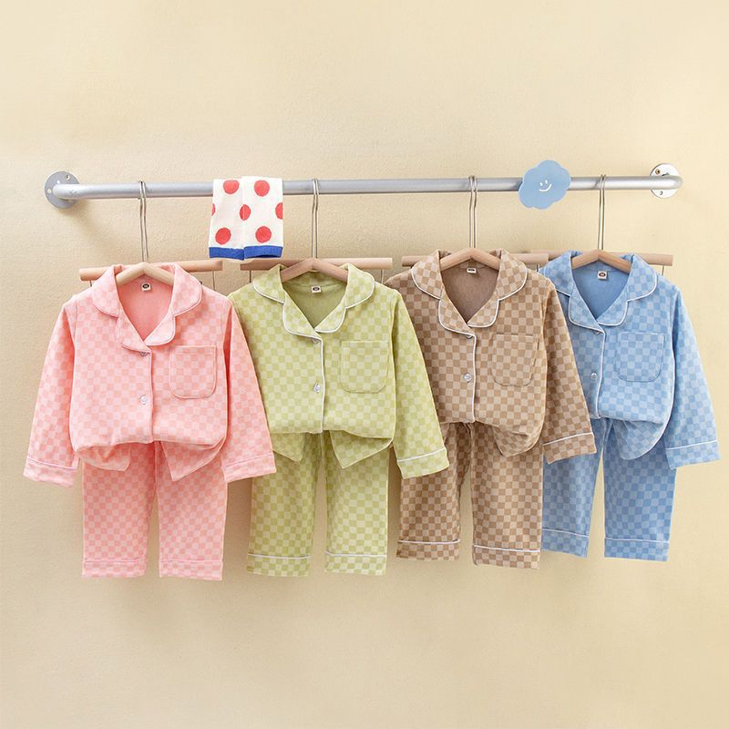 [225815-GRAY] - Setelan Baju Tidur Piyama Kemeja Anak Cowok Cewek - Motif Chess Box