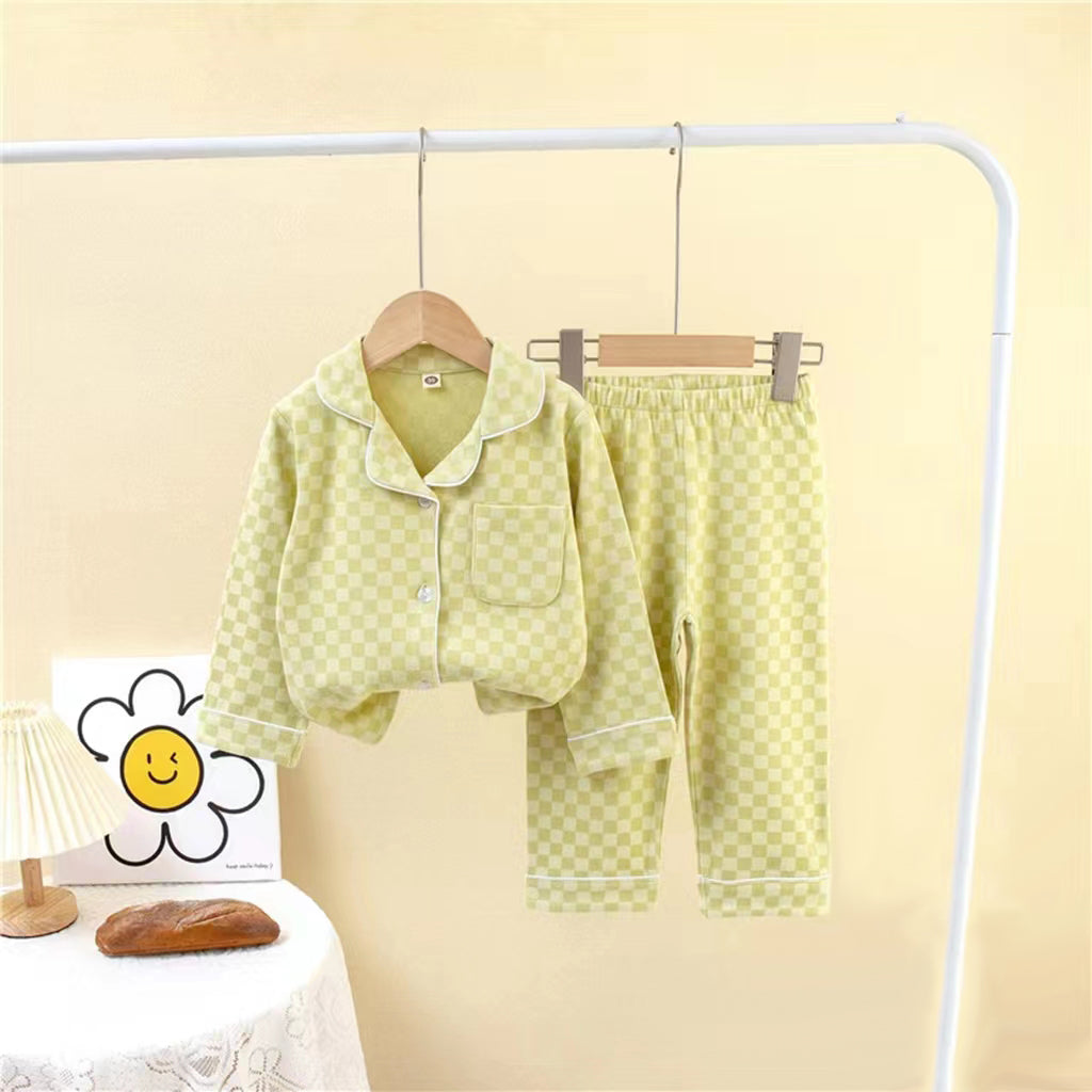 [225815-GREEN] - Setelan Baju Tidur Piyama Kemeja Anak Cowok Cewek - Motif Chess Box