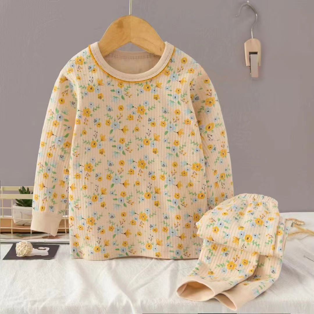 [225823] - Setelan Baju Tidur Piyama Import Anak Perempuan - Motif Flower Pattern