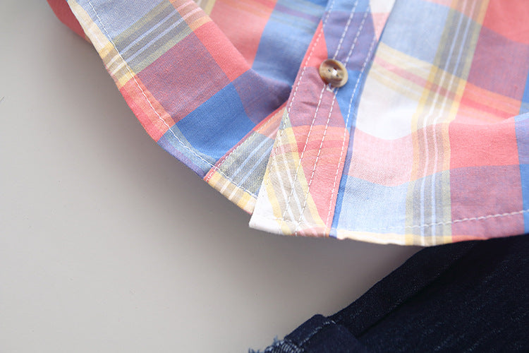 [368302-YELLOW] - Setelan Kemeja Keren Anak - Motif Madras Neat