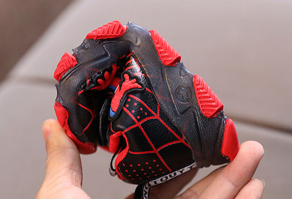 [343159-BLACK RED] - Sepatu Anak / Sepatu Lampu Import - Motif Spider Fashion