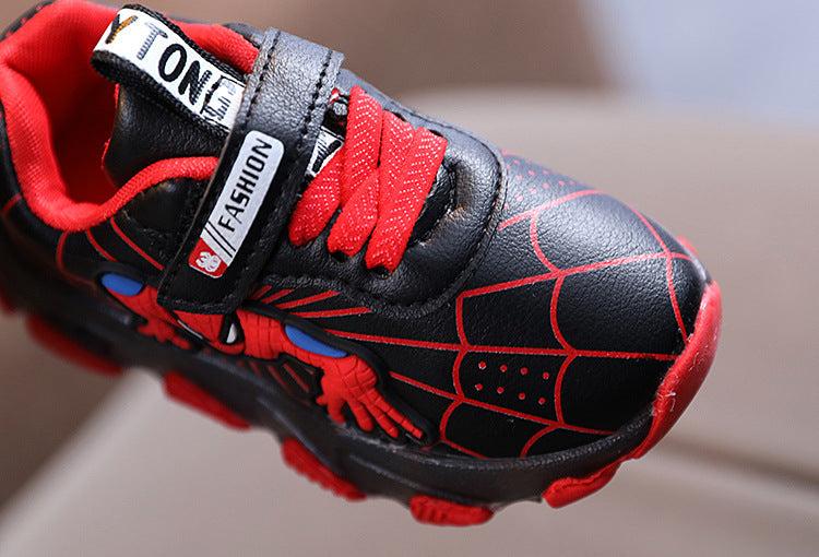 [343159-BLACK RED] - Sepatu Anak / Sepatu Lampu Import - Motif Spider Fashion