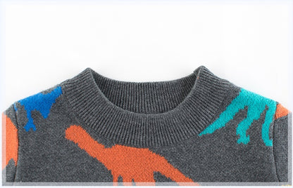 [121258-GRAY] - Atasan Sweater Rajut Anak Import - Motif Dinosaur Relief