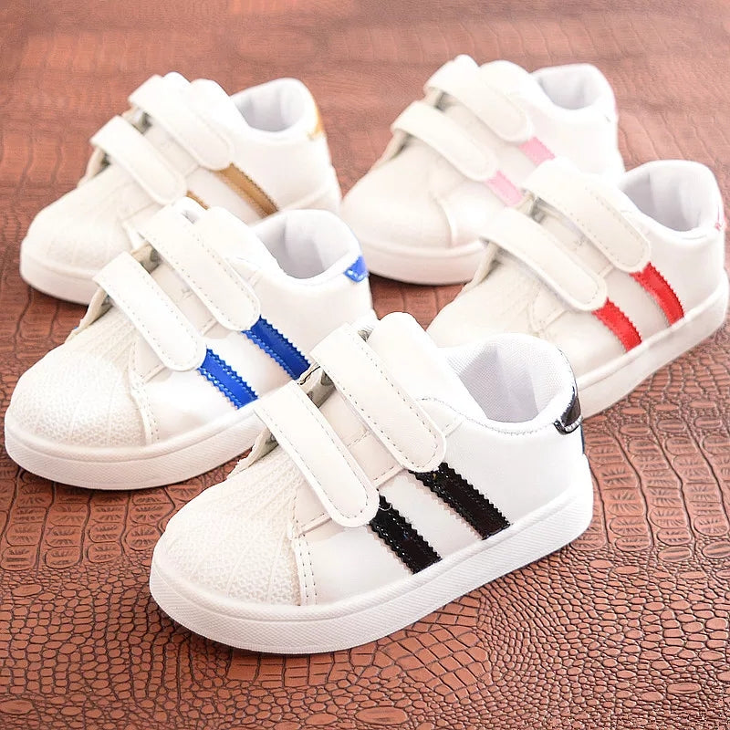 [343192] - Sepatu Kets Sneakers Perekat Kasual Import Anak Cowok - Motif Two Strip