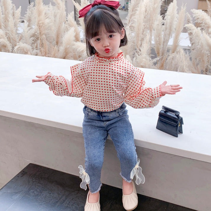 [363470] - Setelan Blouse Celana Panjang Jeans Pensil Rawis Anak Perempuan - Motif Multiple Love