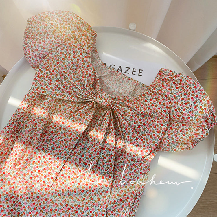 [363345] - Setelan Anak Perempuan 2025 Pita Besar Motif Bunga Cantik Celana Brokat - Baju Anak Perempuan Korea OOTD Terbaru
