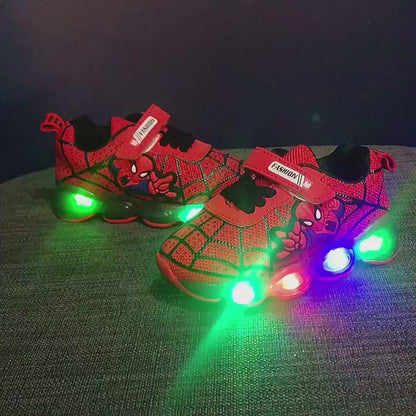 [343120-RED] - IMPORT Sepatu Lampu Sports Anak - Motif Spiderman Nets