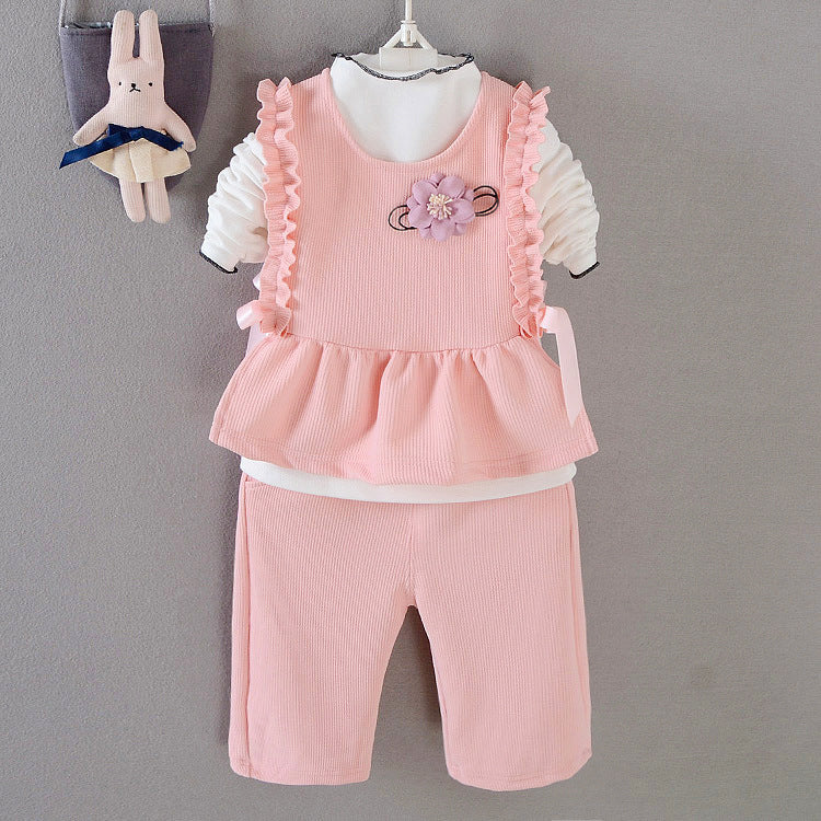 [340127] - Setelan Kaos 3 In 1 Fashion Anak Perempuan - Motif Tassel Flower