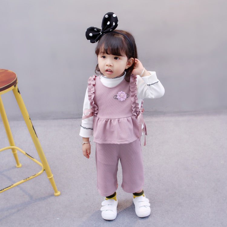 [340127] - Setelan Kaos 3 In 1 Fashion Anak Perempuan - Motif Tassel Flower