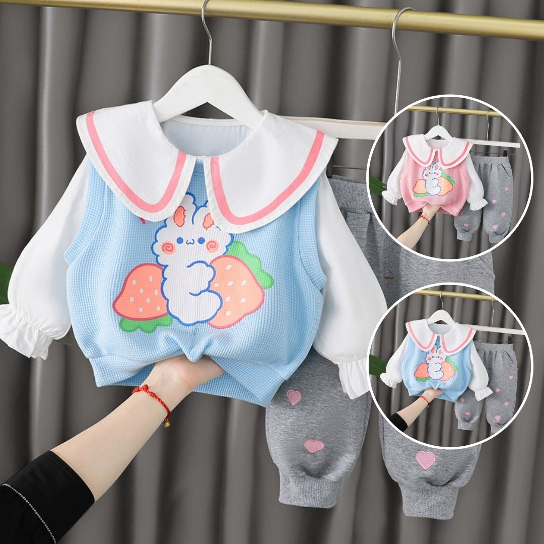 [340133] - Setelan Blouse Fashion Anak Perempuan - Motif Love Rabbit
