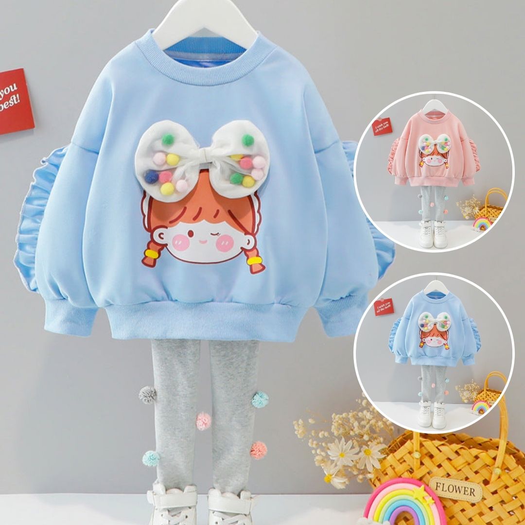 [340134] - Setelan Sweater Fashion Anak Perempuan - Motif Girls Ribbon