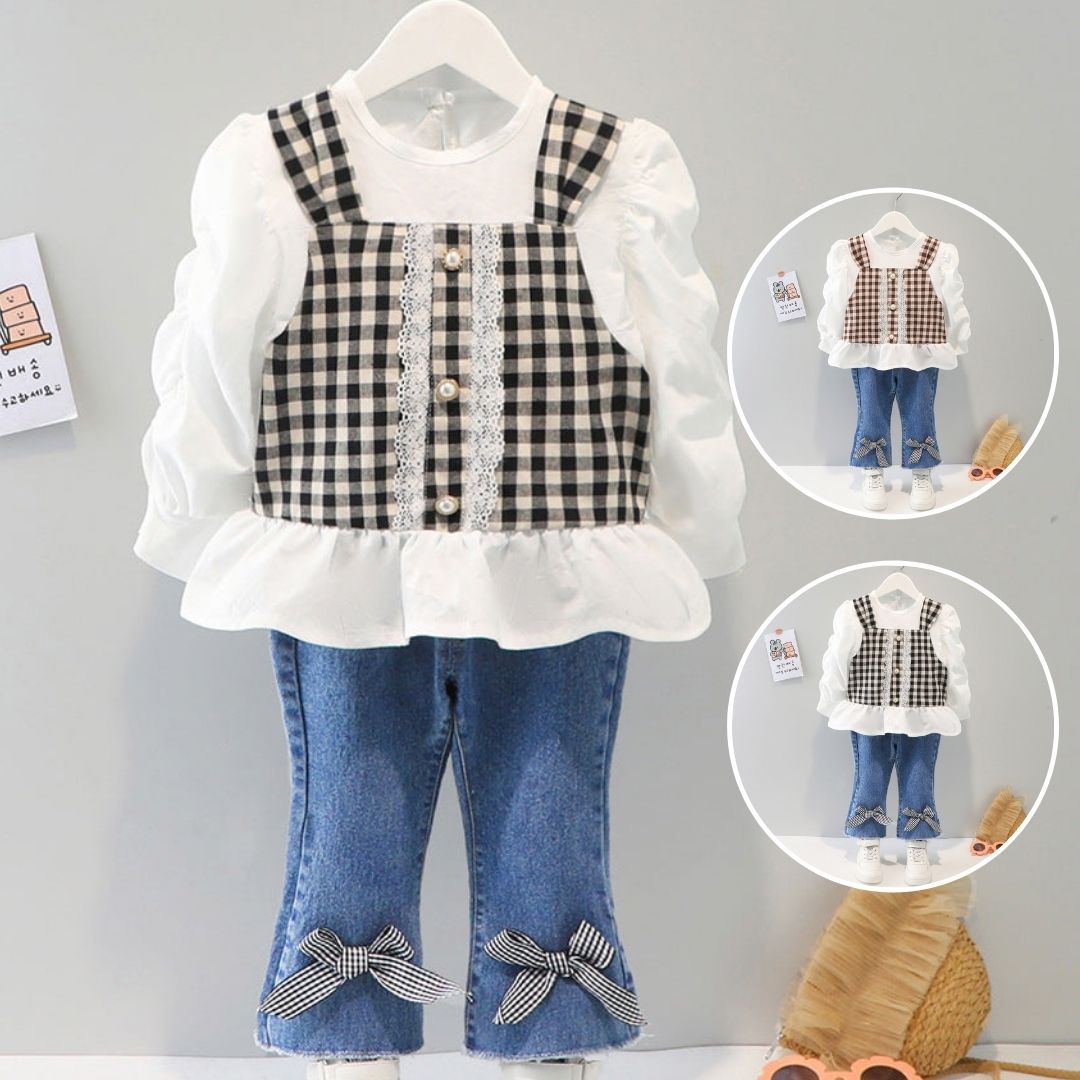 [340138] - Setelan Blouse Fashion Anak Perempuan - Motif Lace Buttons