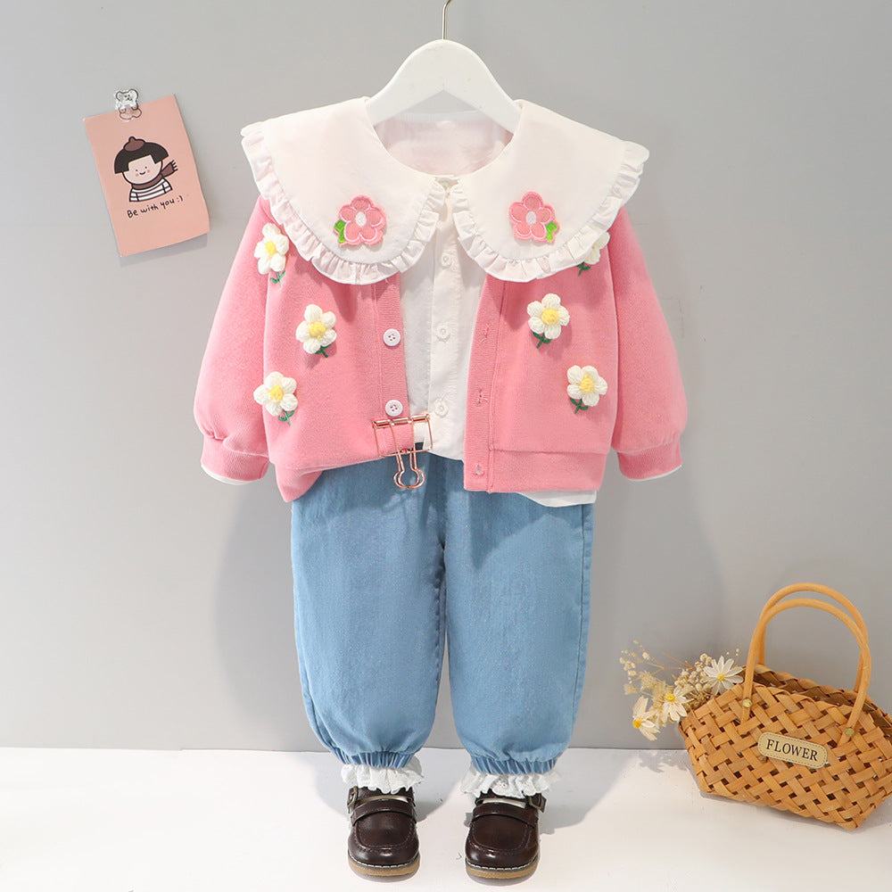 [340148] - Setelan Ootd Jaket 3 In 1 Fashionable Anak Import - Motif 3D Flowering