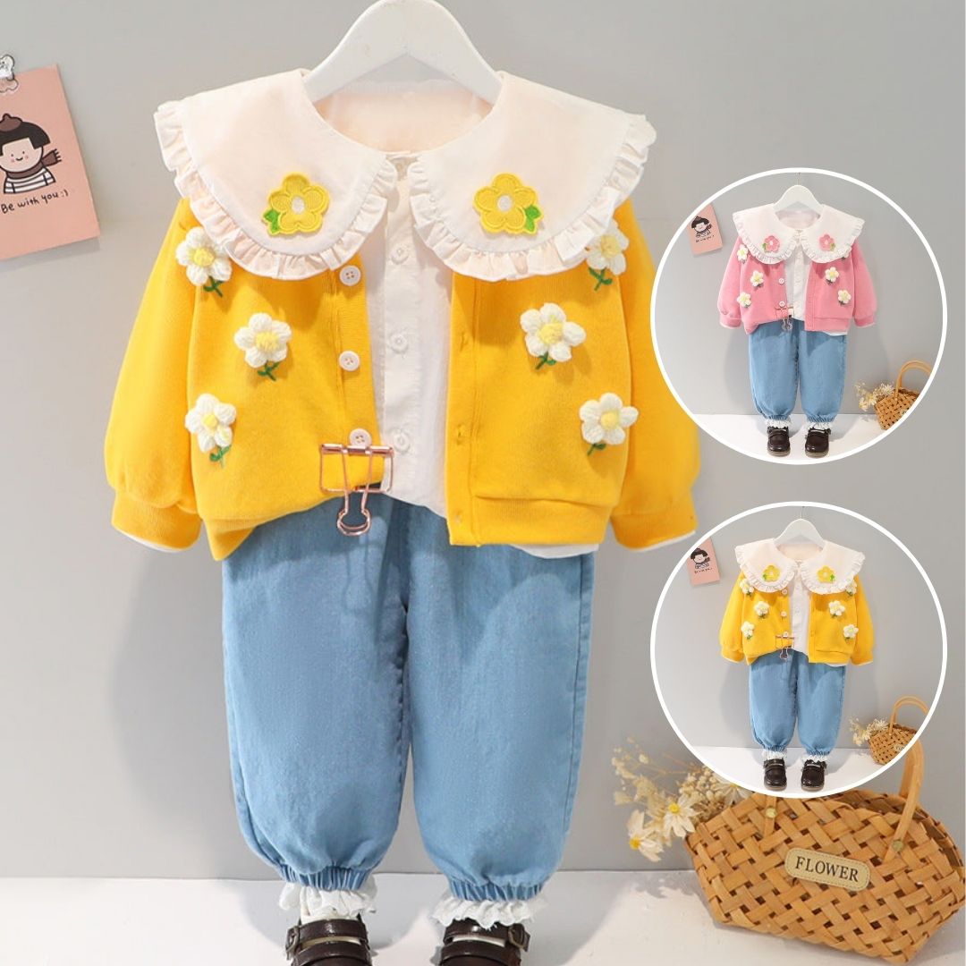 [340148] - Setelan Ootd Jaket 3 In 1 Fashionable Anak - Motif 3D Flowering